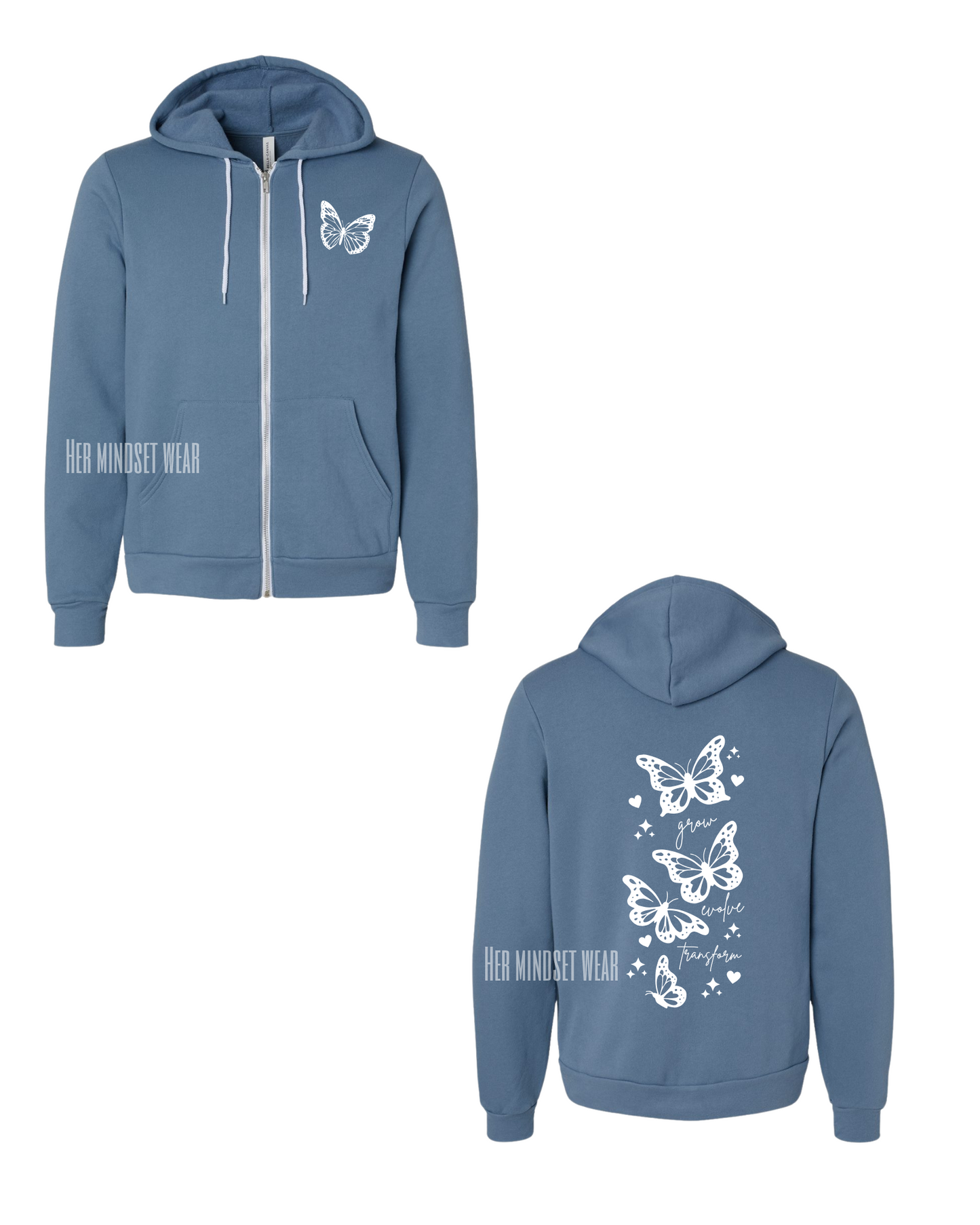 Grow Evolve Transform - Steel Blue Zip Hoodie -